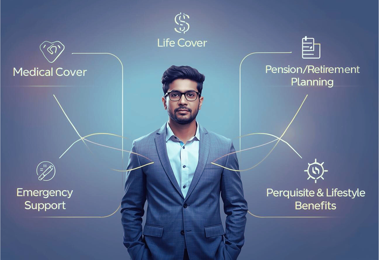 EFW Score dimensions: Medical Cover, Life Cover, Pension/Retirement Planning, Emergency Support, Perquisite & Lifestyle Benefits